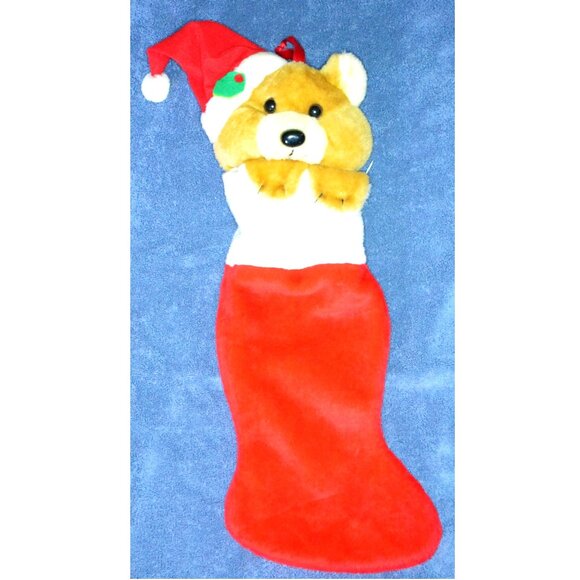 Plush Teddy Bear Christmas Stocking 19 Inches Long Holiday Decor - Picture 1 of 3